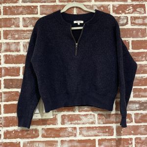 Madewell Womens NA806 Navy Blue Waffle Knit 1/2 Zip Collared Pullover Sweater L